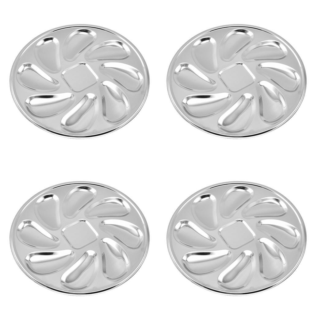 BHBL 4PCS Oyster Plate Stainless Steel Oyster Plates Shell Shaped Oyster Container with 8 Slots for Oyster Sauce