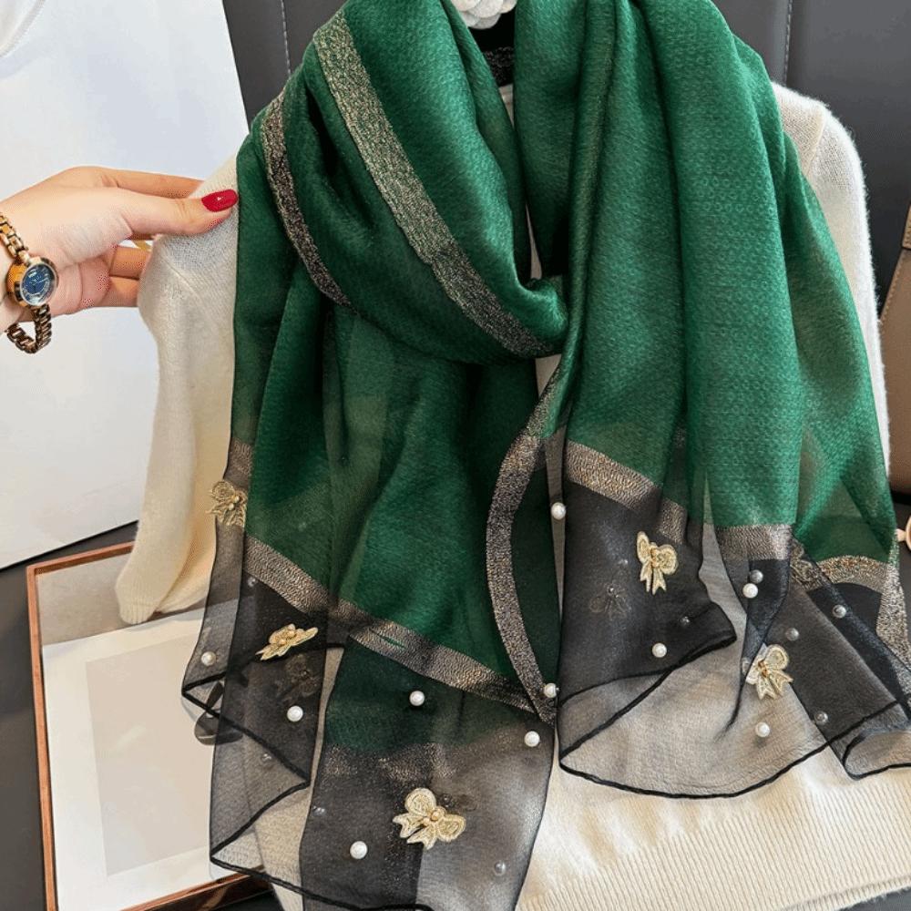 Elegant Thin Silk Scarf Bow Lace Scarf Wraps Fashion Embroidery Scarf Spring