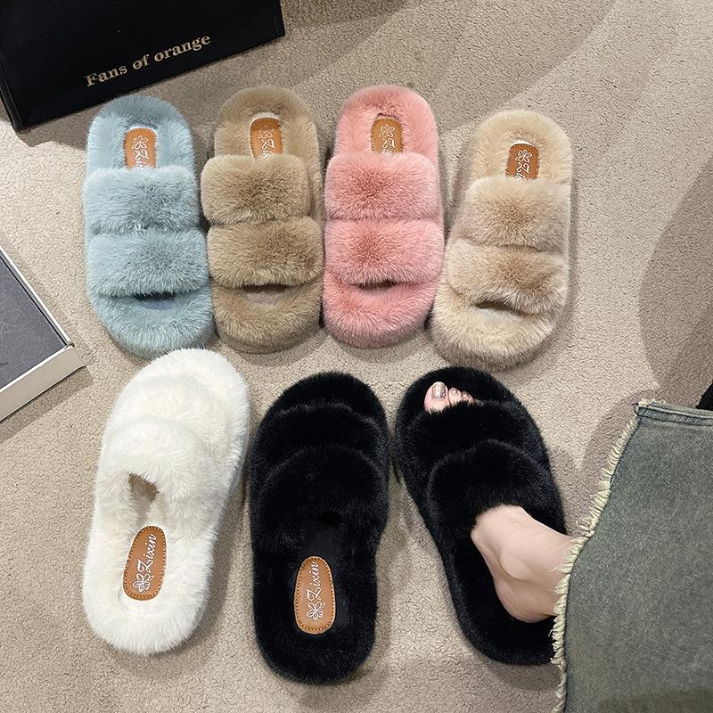 2025 spring and autumn new small muffin thick bottom heightening plush fluffy cotton slippers women wear home fluffy shoes