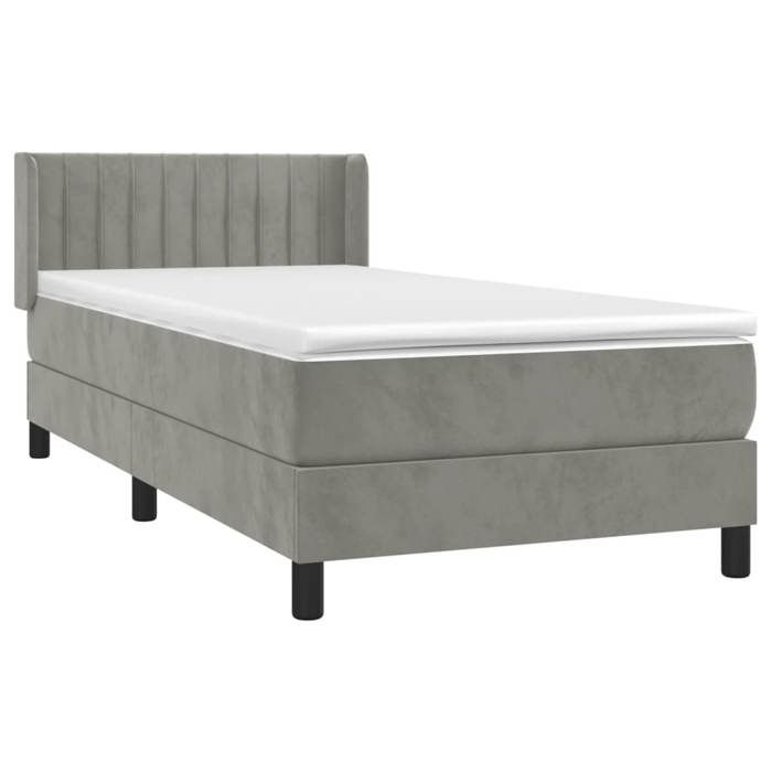 3131051 vidaXL Lit à sommier tapissier et matelas Gris clair 90x190 cm Velours