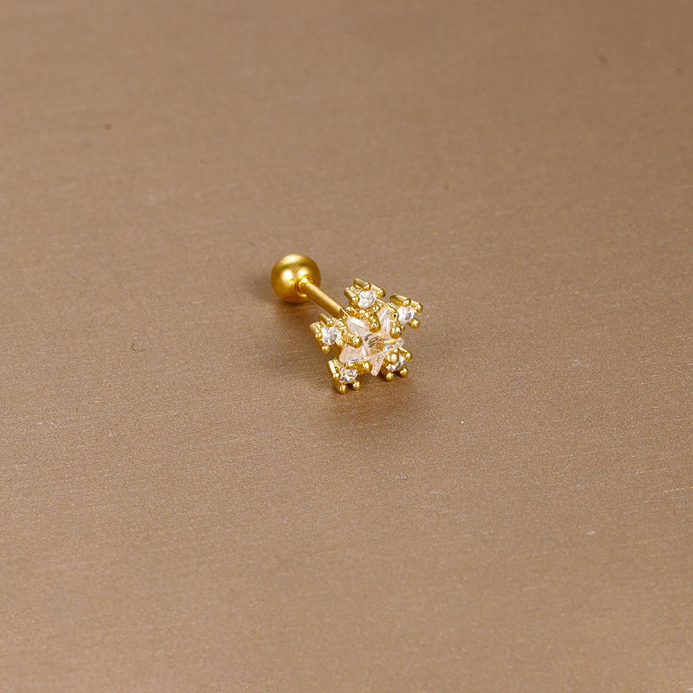 Gold Stainless Steel Earrings with Zircon Studs - Creative and Elegant Design