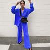 European & American Women's Solid Color Drape Pleated Casual Two-Piece Set - 2025 Spring/Autumn Collection