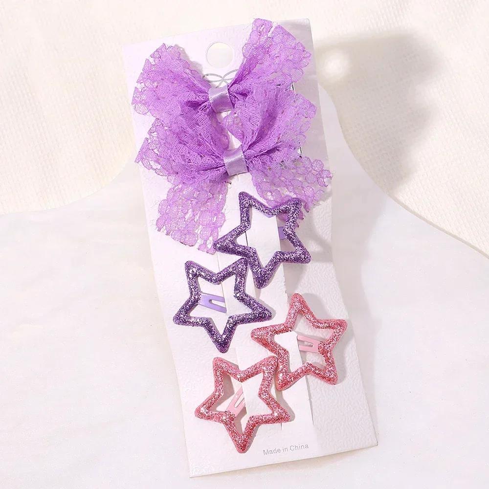 6pcs/set Sweet Sequins Bows BB Clip Set for Girls Star Butterfly Hair Clips Cute Hairbangs Side Hairpins Gripes Hair Accessories
