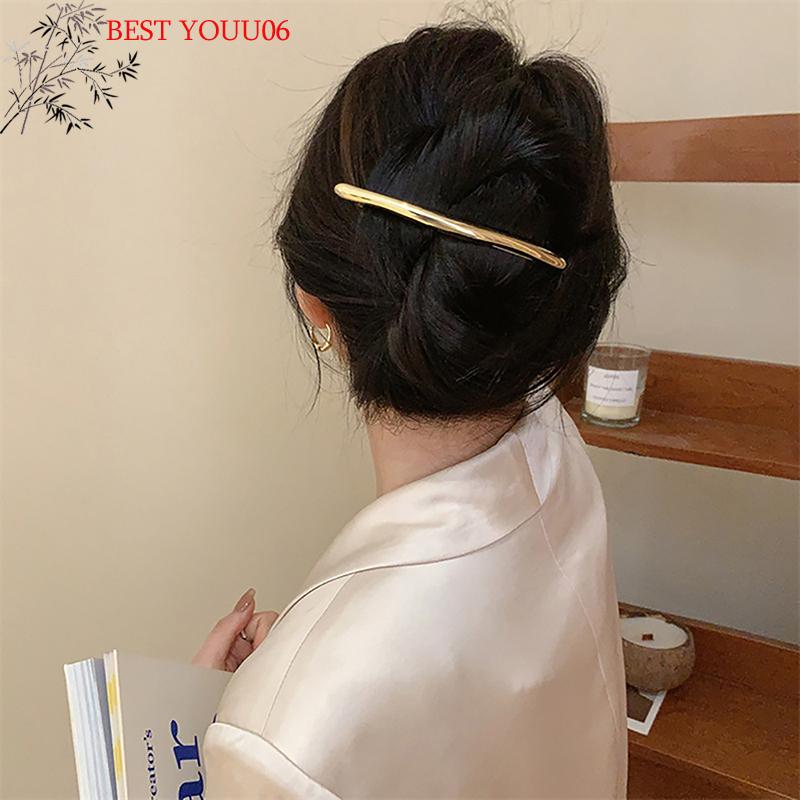 Hot 11cm Hairpin Women Metal Golden Strip Long Barrettes Hair Clips Vintage Hairpins Automatic Smooth Spring Clip Hairgrip