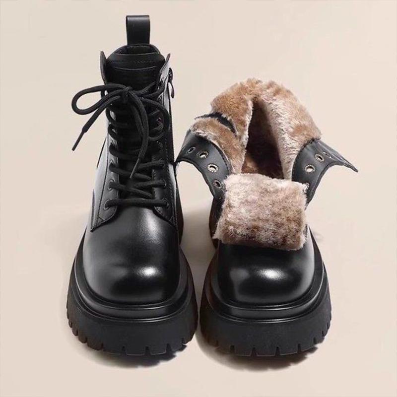 

Ботильоны на платформе для женщин, теплые короткие плюшевые кожаные туфли, женские трендовые зимние новые готические зимние мотоциклетные ботинки Botas De Mujer 36