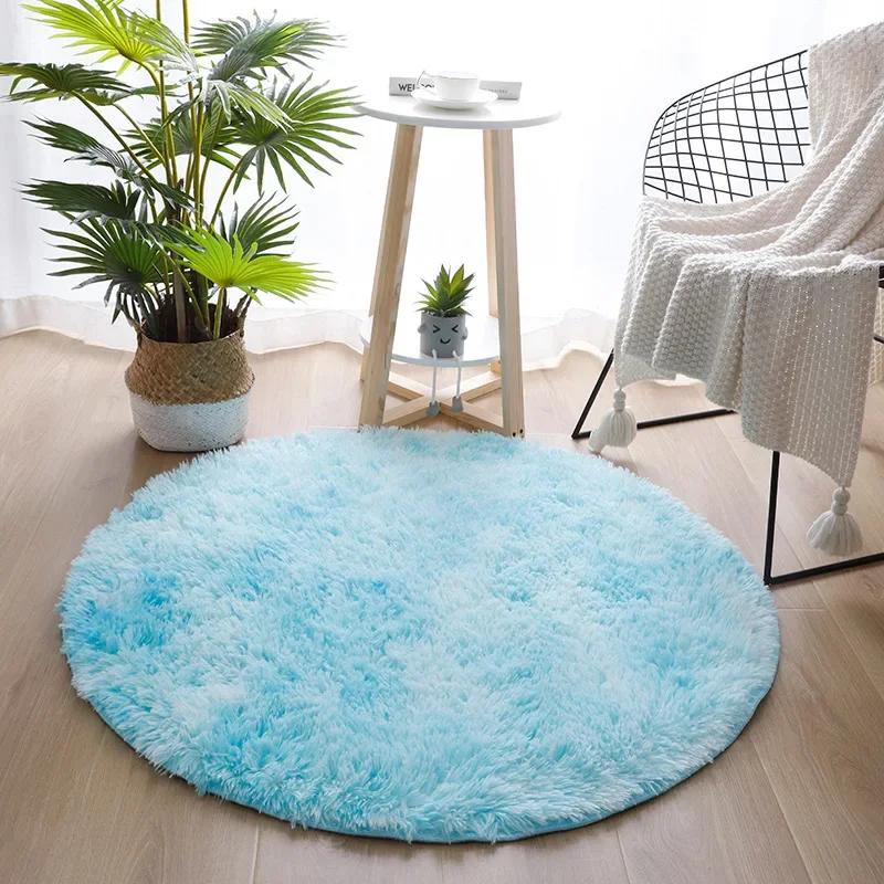 Rainbow Colorful Soft Fluffy Carpets Girl Round Hairy Area Rug for Bedroom Decoration Carpet Shaggy Bedside Mat Princess Style