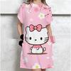 Vestido Camiseta Casual de Manga Corta para Mujer Estampado Vintage de Hello Kitty Vestido Mini Holgado Vestido Mini Elegante y Sencillo Ropa de Calle Vestido de Verano