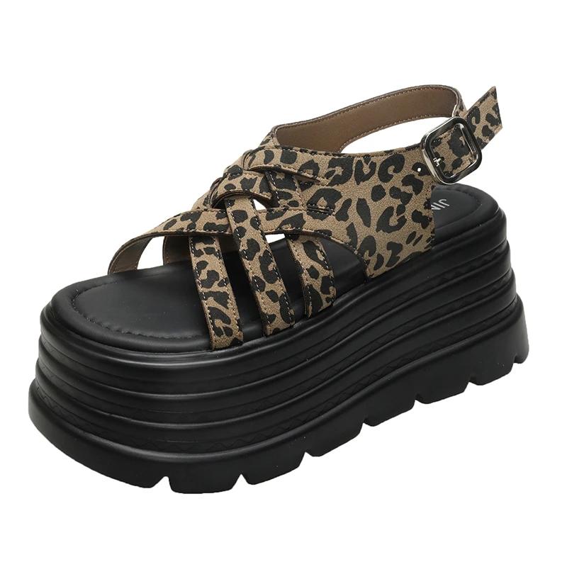 8CM Women High Platform Slippers Leopard Print Thick Sandals Woman Chunky Fashion Summer Flats Casual Beach Slides Zapatos Mujer