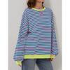 Loose Striped Long Sleeved Round Neck Women's T-shirt