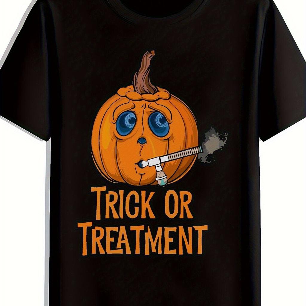 Mens Halloween Graphic TShirt  Expressive Pumpkin Print Trick or Treat Design Cotton Crew Neck Short Sleeve Tee