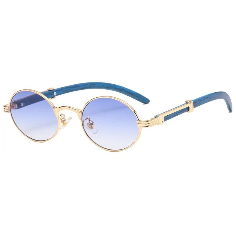 Vintage Small Oval Sunglasses Men Wood Leg Sun Glasses Fashion Round UV400 Goggles Eyewear Shades