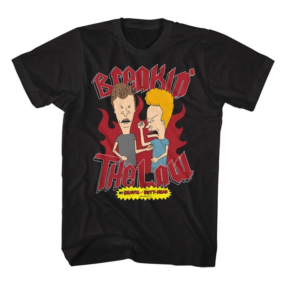Beavis and ButtHead Breakin The Law Black TShirt Summer Unisexs and Womens Loose and Breathable Cotton Tshirt S