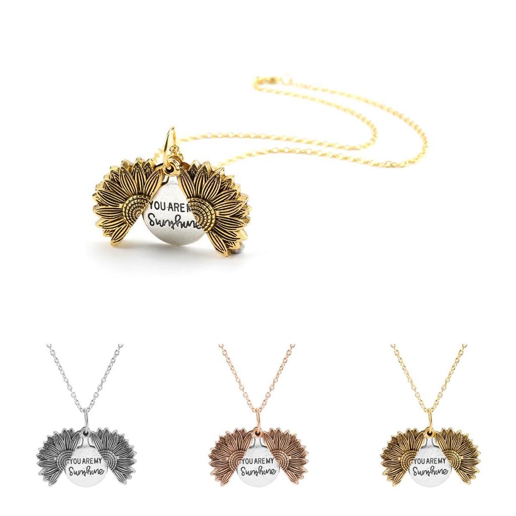 Sunflower Double Layer Pendant Necklace With Open Flower Charm For Couples