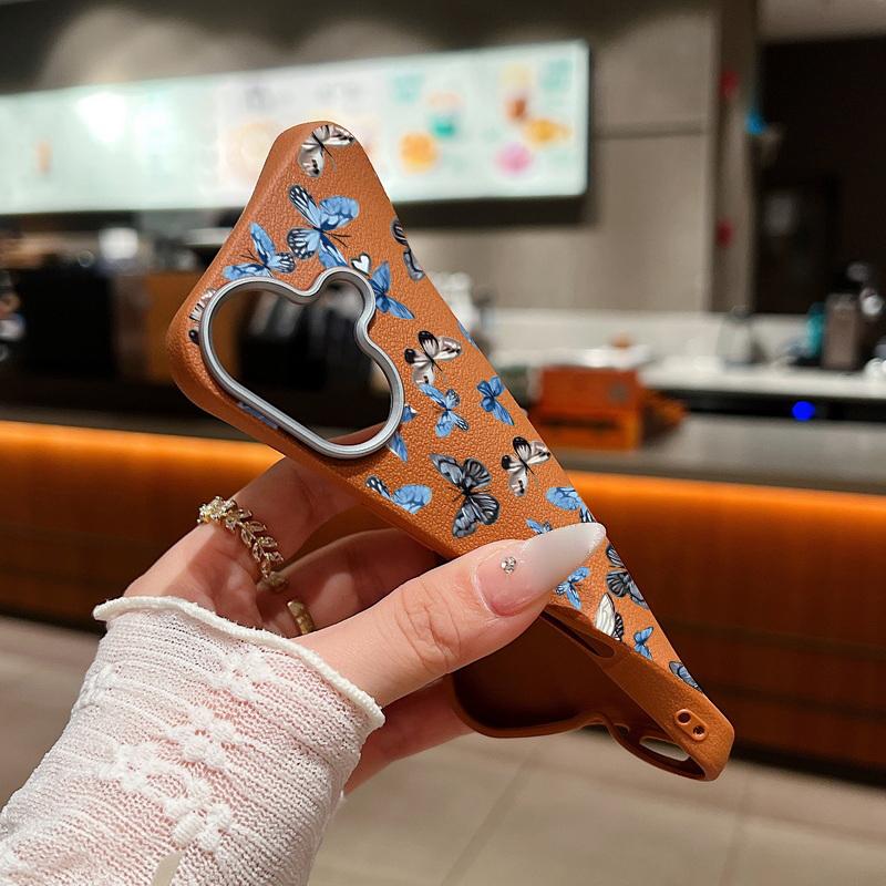 Leather Soft TPU Case For iPhone 16 16e 15 Pro Max 14 13 12 11 Small Butterfly Printed Shockproof Soft Silicone Phone Cover