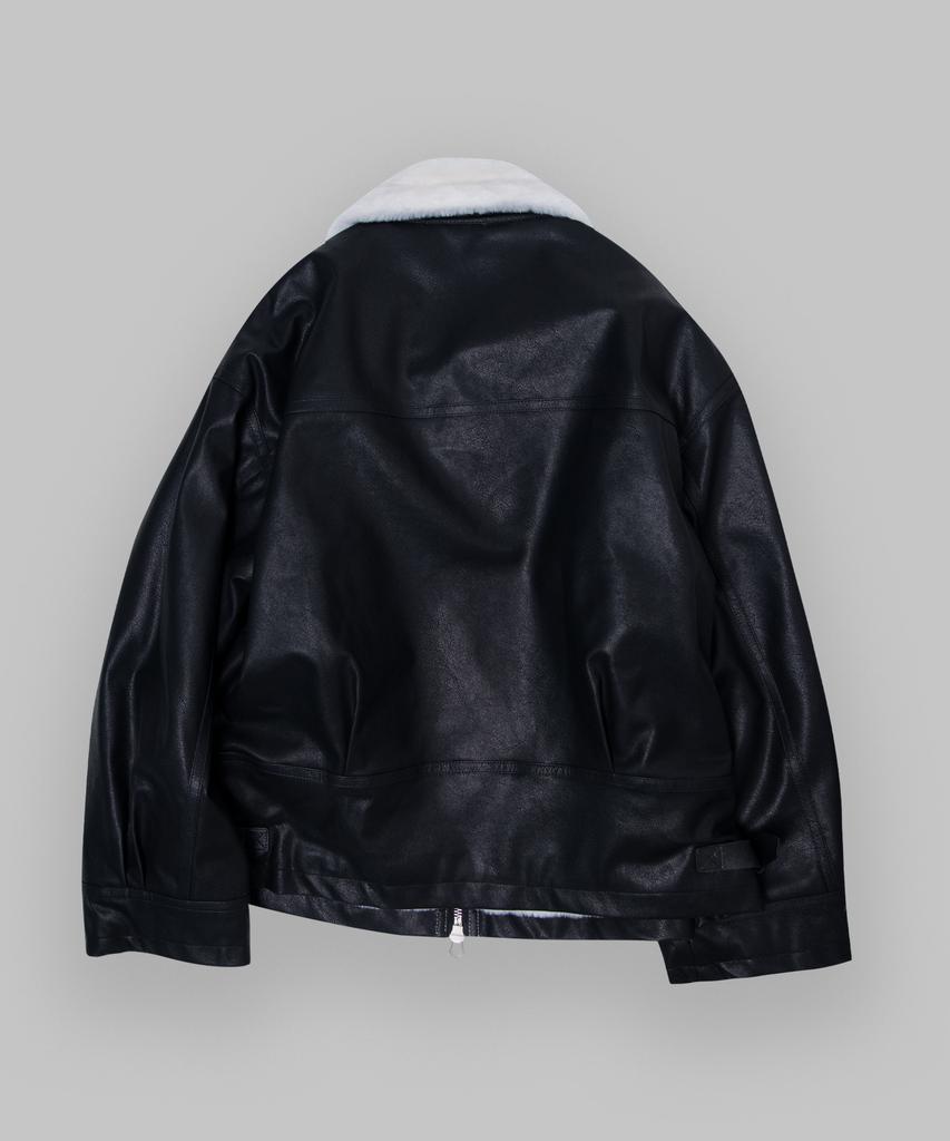 Some Place Oversized Shearling Fleece Leather Shearling Collar Jumper [Black]