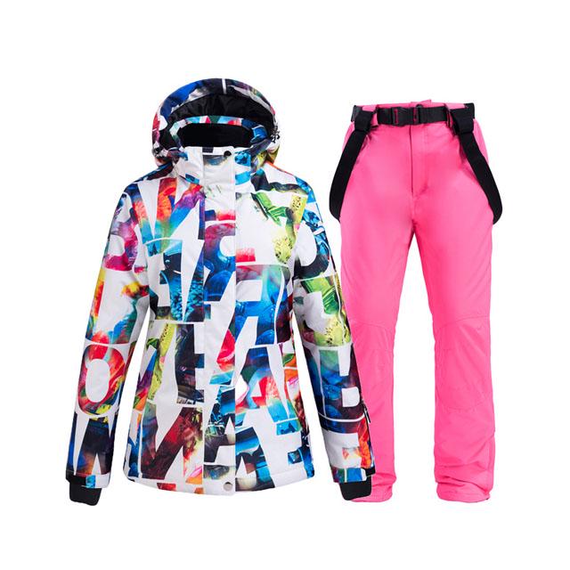 Costum de schi pentru femei, jachetă de snowboard, impermeabilă, rezistentă la vânt, pantaloni, haină groasă și caldă de zăpadă