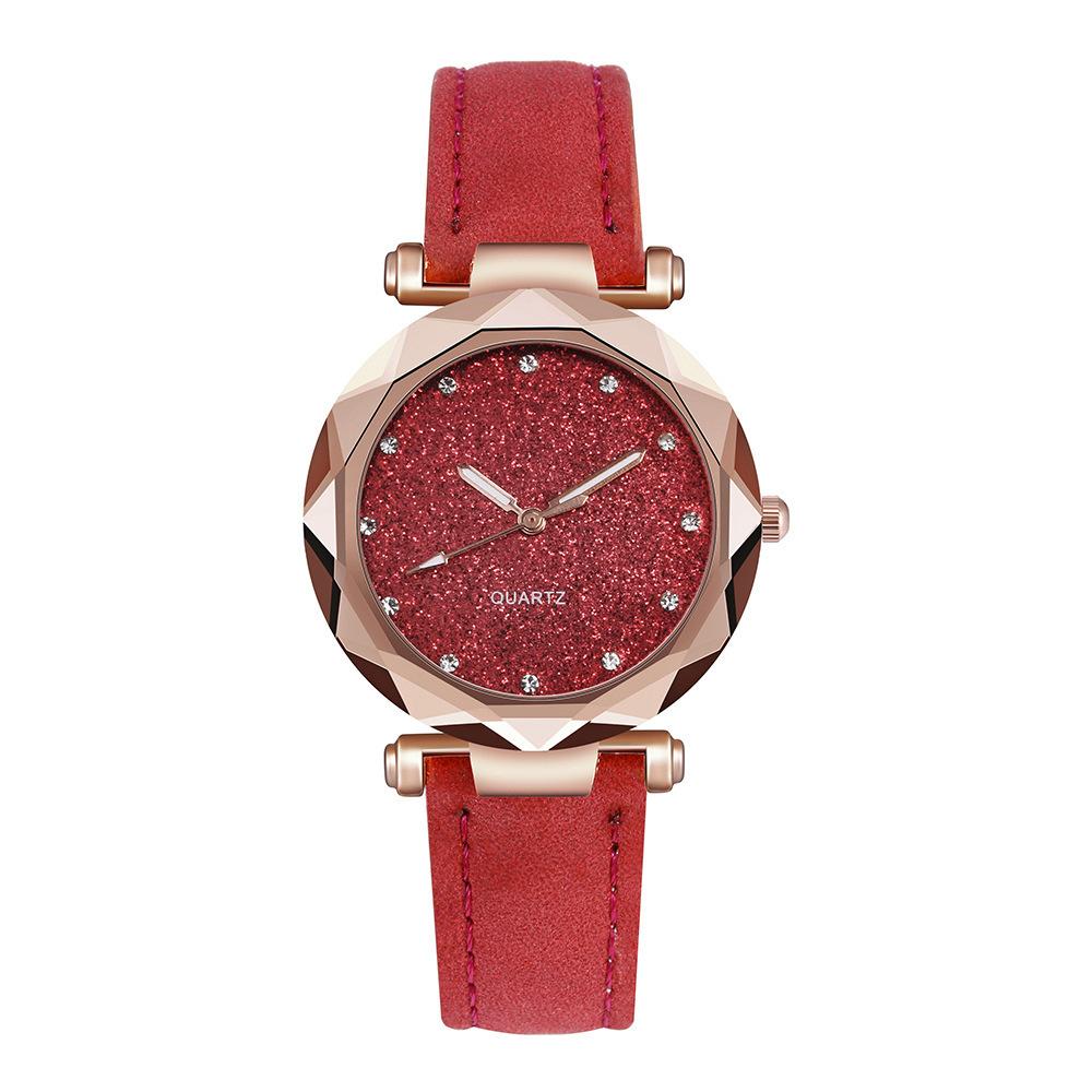 Through The Stars Silver Powder Watch Women S Matte Belt Quartz Watch красный
