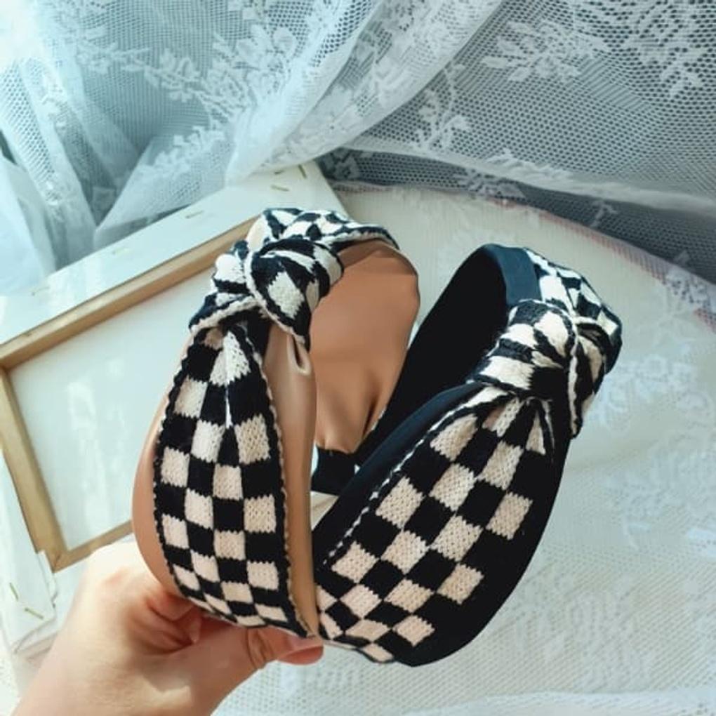 Damen Einfaches Tägliches Schachbrett-Bandana Stirnband Haarbügel