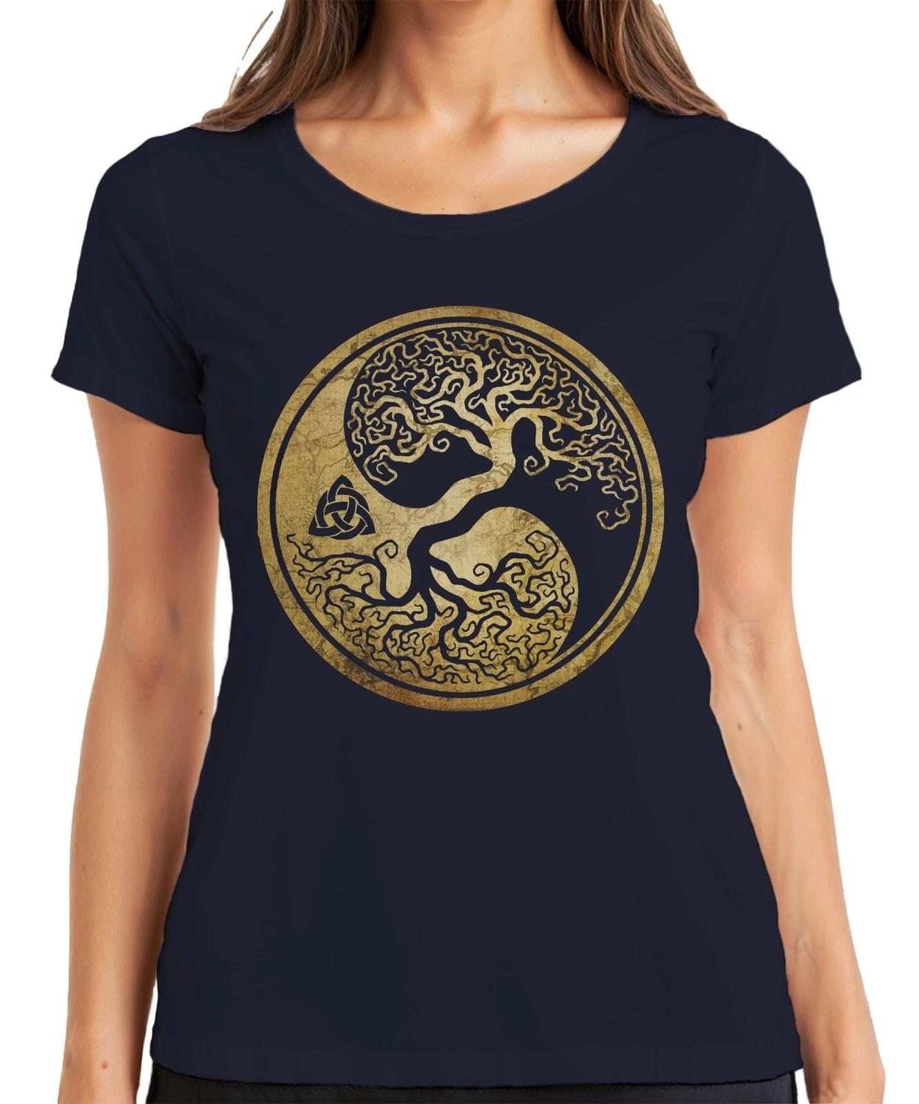 Yin Yang Lebensbaum keltischer Knoten Wikinger Valhalla Viking Damen T-Shirt XXL