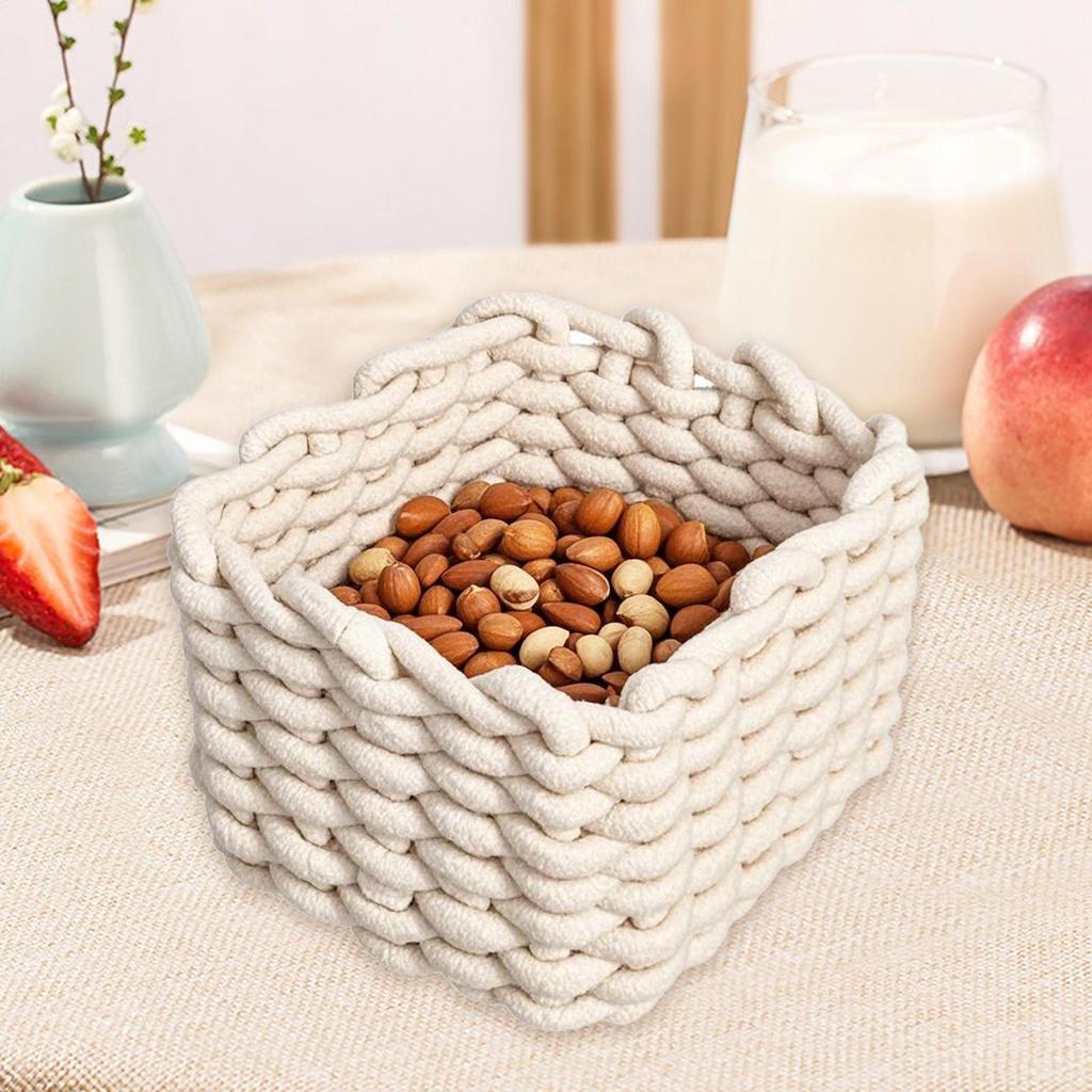 Square Cotton Rope Woven Storage Baskets Hand-woven Desktop Sundries Organize Key Cosmetics Storage Bins Organizer Box
