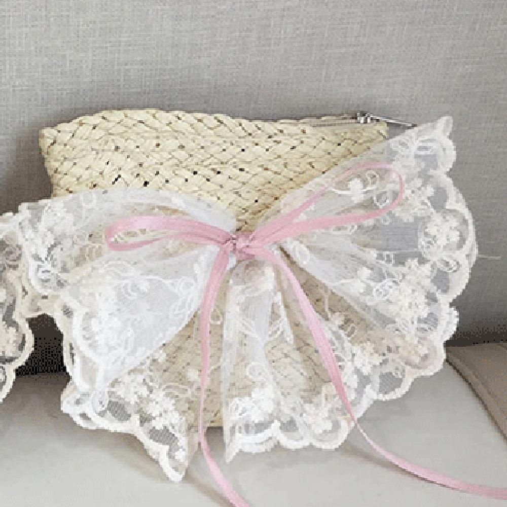 Ribbon Bowknot Straw Sun Hat Sweet Woven Handbag Cute Girls Bucket Hat  Baby