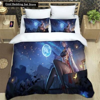 3D Anime Genshin Impact Pościel, Poszewka na kołdrę Zestaw pościeli Poszewka na kołdrę Poszewka na poduszkę, Rozmiar King Queen Twin Chłopcy Dziewczęta Dorośli