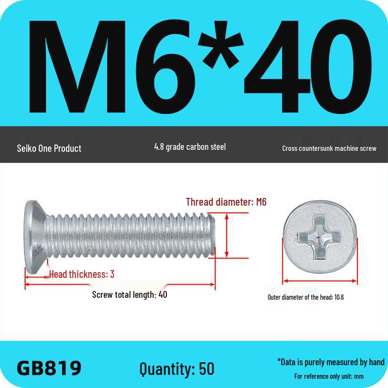 GB819 Zinc-Plated Carbon Steel Phillips Countersunk Screws: M2-M10