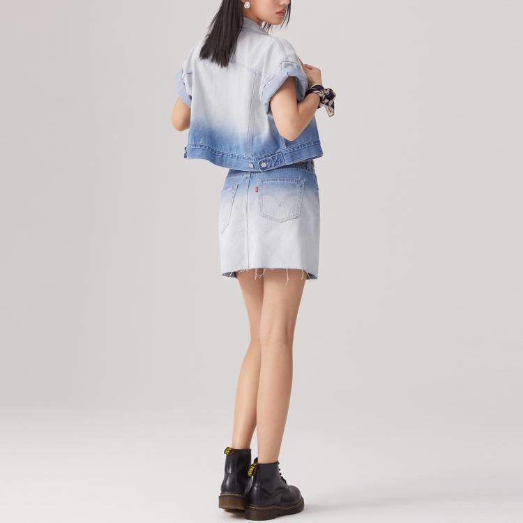 Levis Cool Series Loose Gradient Comfortable Polo Short Sleeve Denim Jacket Women Jackets Light-Blue 002YZ-0001