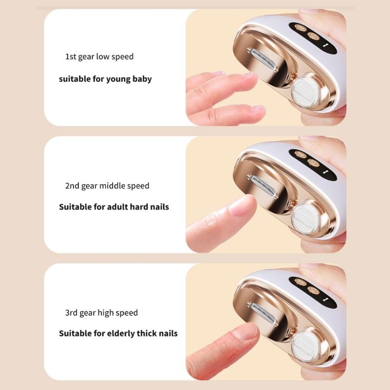 Automatic Nail Trimmer and Polishing Tool Built In LED Light USB Rechargeable Portable Design for Differernt Ages