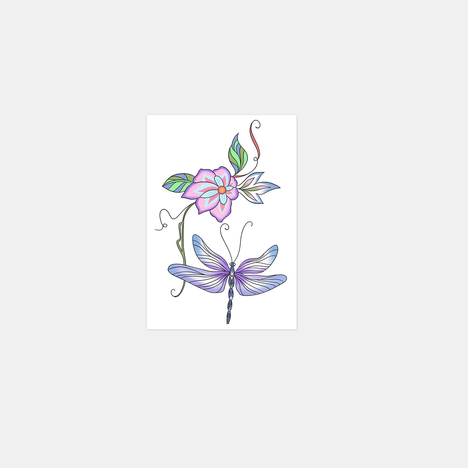 Color Dragonfly Flower Tattoo Sticker, Waterproof And Long-Lasting Simulation, Girl Arm Small Fresh Tattoo Sticker 7*9CM