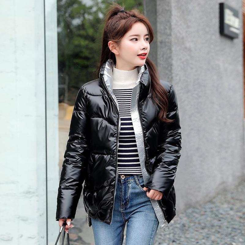 2026 New Women's Glossy Puffer Coat, Korean Style Stand Collar Cropped Winter Jacket, Warm Quilted Outerwear