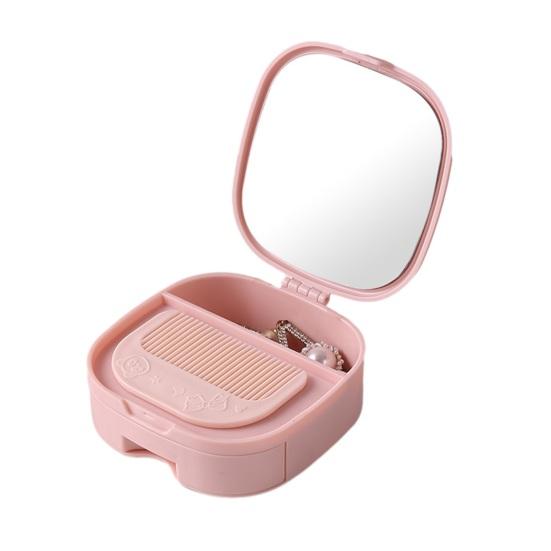 

Travel Jewelry Case with Mirror And Comb Portable Compartmented Jewelry Storage Box Mini