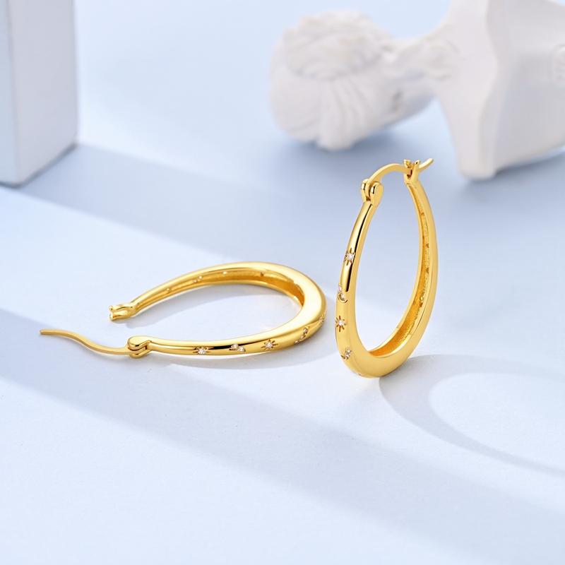 925 Silver Earrings Golden Round Circle Hoop Earrings For Woman Female Fashion Wedding Engagement Jewelry