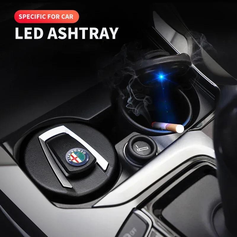 Adesivi per Auto Per Alfa Romeo Portatile Car LED Posacenere Contenitore Rifiuti Per Alfa Romeo Giulia Stelvio Giulietta 156 159 147 Mit