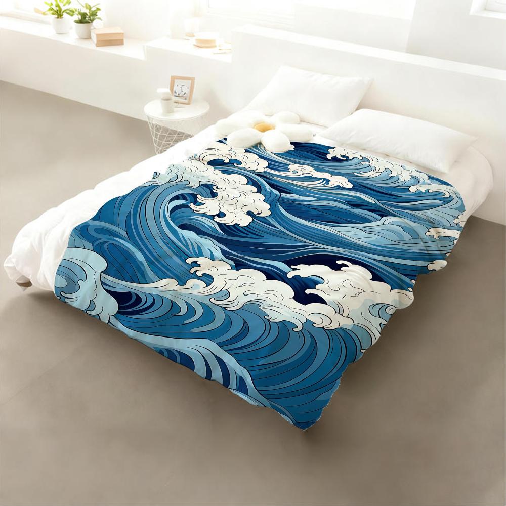 

Japanese Waves Throw Flannel Throw Blanket: Soft Kid-Friendly Warm Anti-Static All Season Washable Couch Bed Home 75x90cm