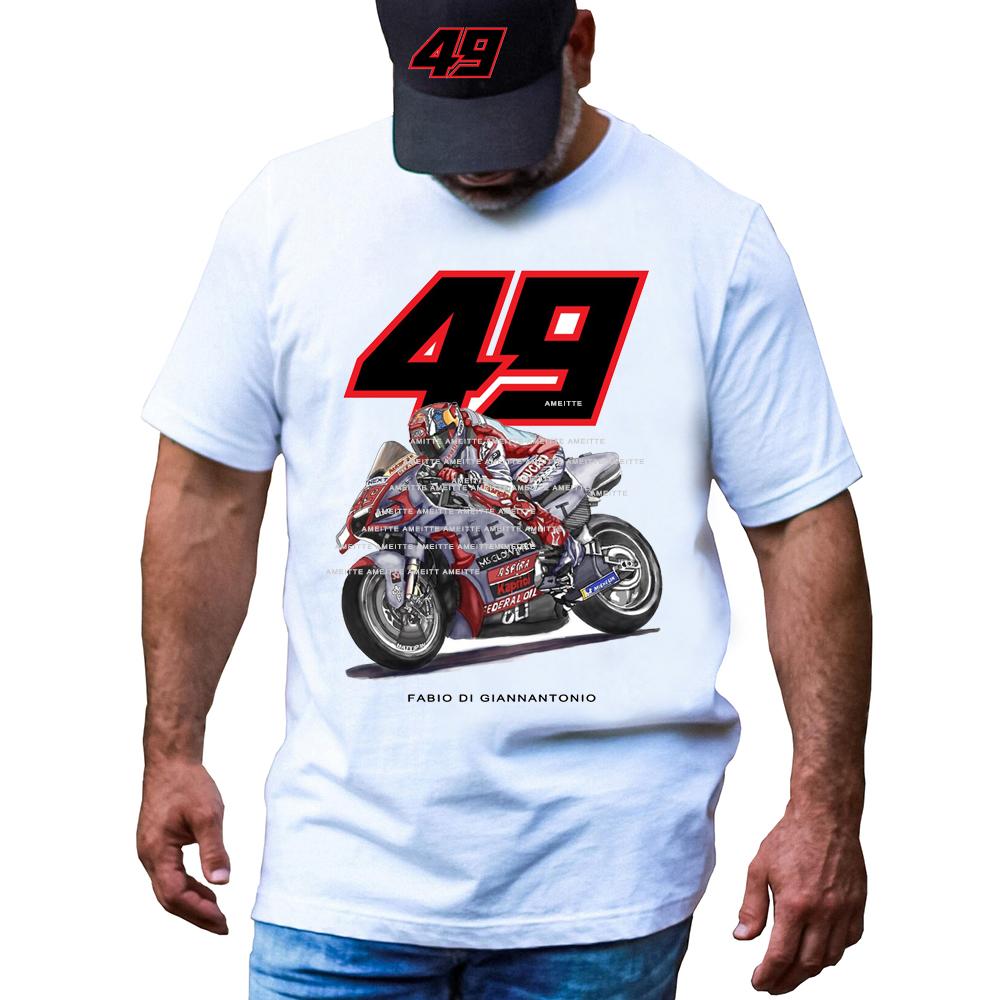 2025 Neues Fabio Di Giannantonio 49 GP Rennfahrer T-Shirt Sommer Unisex Kurzarm Cool Boy Lässige T-Shirts Unisex Motorrad Weiße Oberteile