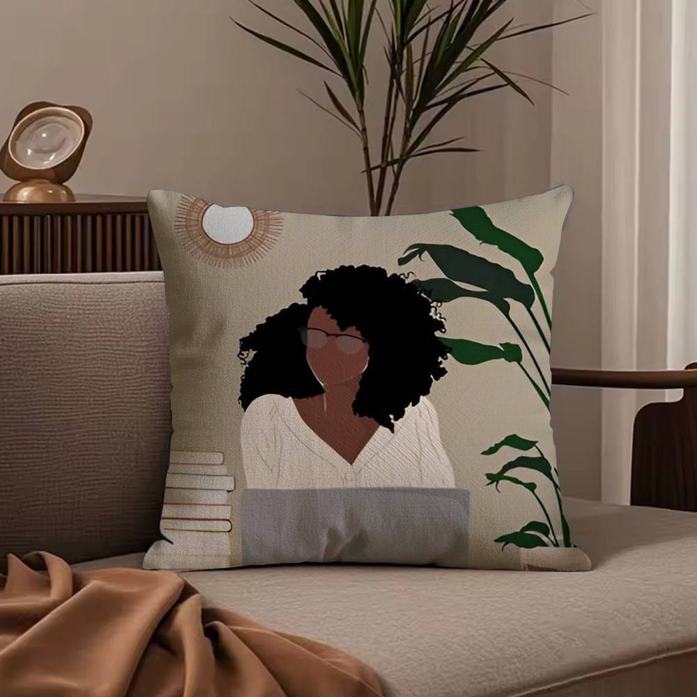 Black Woman Art Anime Pillow Case Anti-dustmite Pillowcase Invisible Zipper Silky Short Plush Sofa Cushion Cover