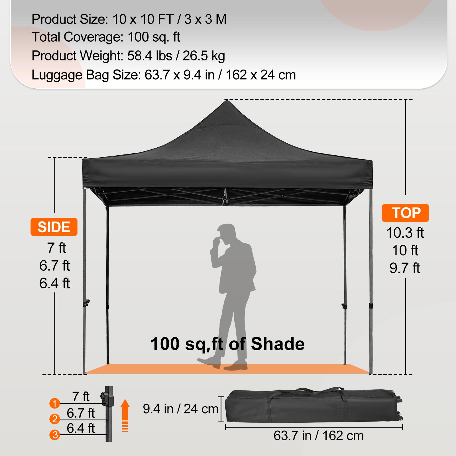 

SucceBuy 10x10 Раскладная палатка-шатер для улицы с съемными боковыми стенками и сумкой на колесах Моментальное портативное укрытие для вечеринки, кемпинга чёрный