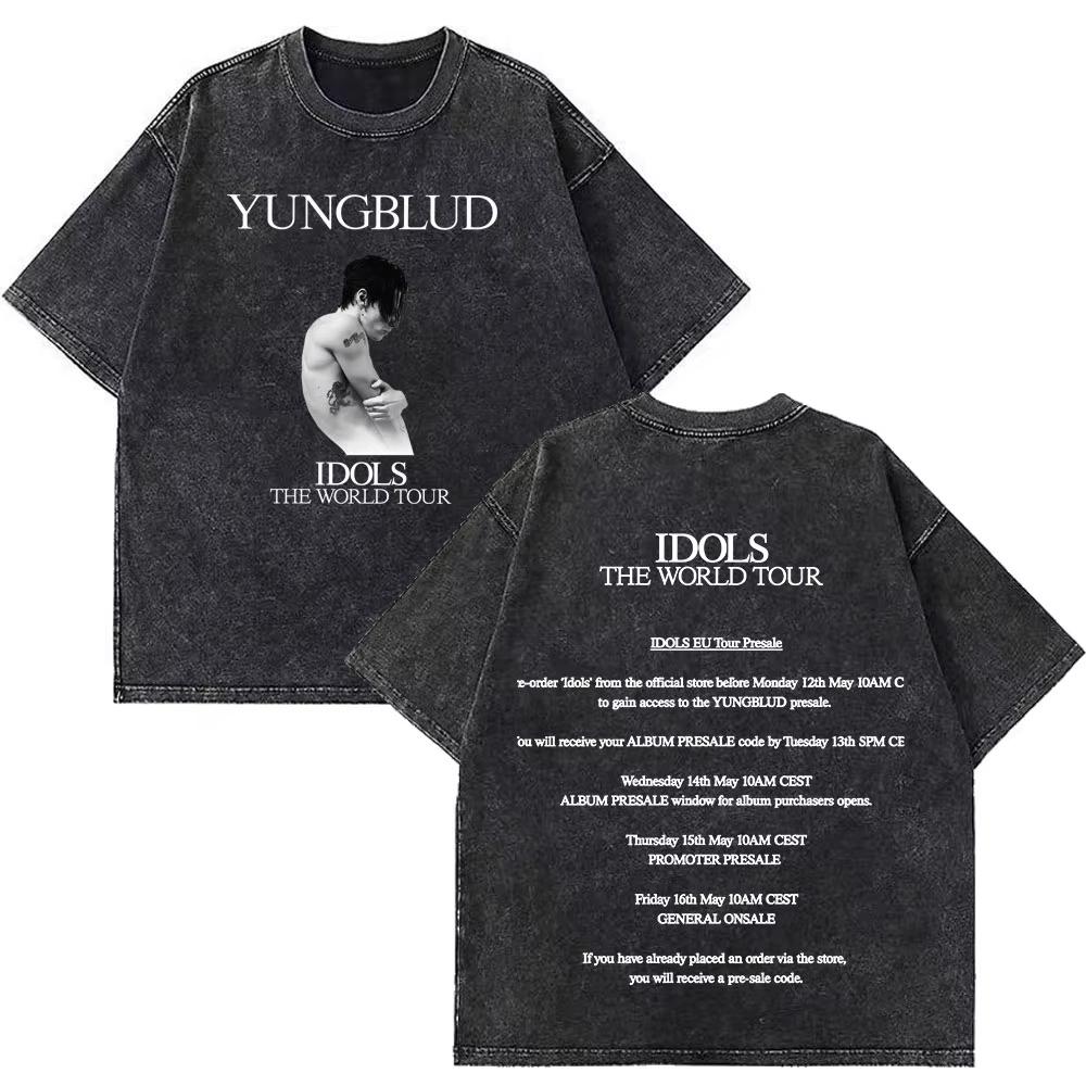 Yungblud IDOLS The World Tour Merch Retro Gewaschenes T-Shirt Herren Damen Hip Hop Rock Kurzarm T-Shirts Übergroße T-Shirts