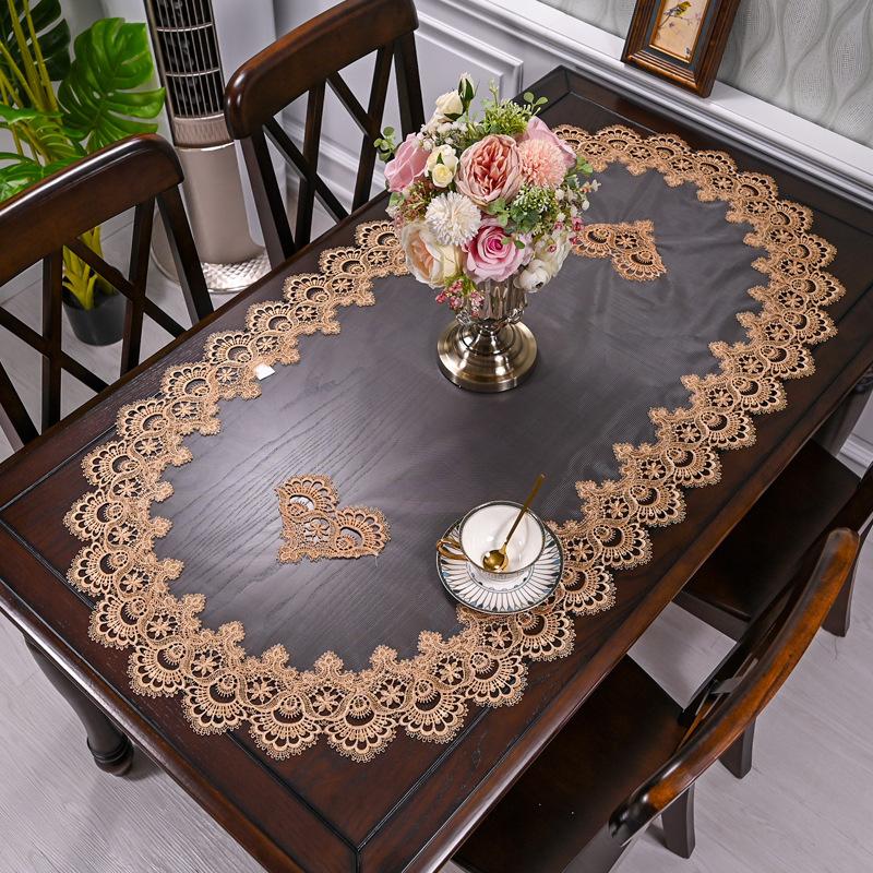 European Oval Living Room Table Mat Tea Table Dining Table Cloth Lace Edge Fabric Heat-resistant and Dustproof Tablecloth