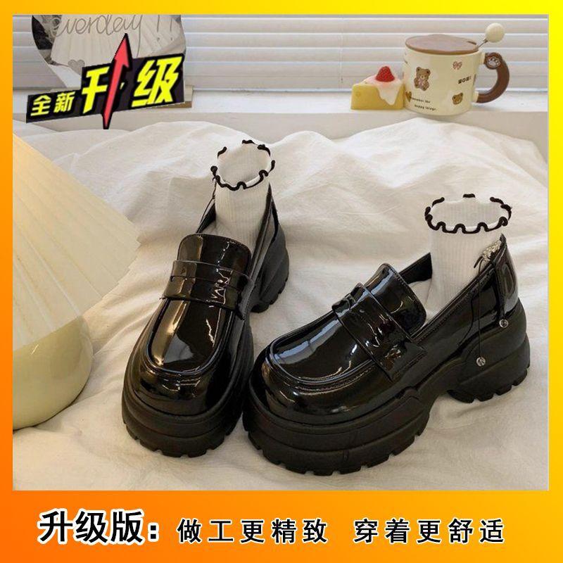 Women's shoes platform one pedal jk black loafers British style small leather shoes women's single shoes 2025 new spring, autumn and winter