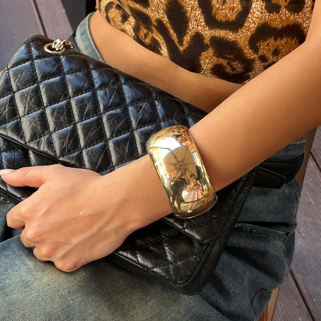 Vintage Irregular Wide Cuff Bangles Hip Hop Metal Spring Bangles Punk Gold copper Color Geometric Bangles For Women Men