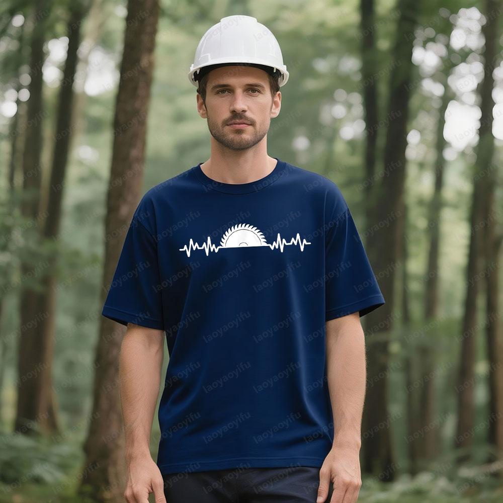 Woodworking Saw Heartbeat TShirt Carpenter Creative Casual Printed Tshirt Men Women Fashion Summer Crewneck Cotton Short Sleeve