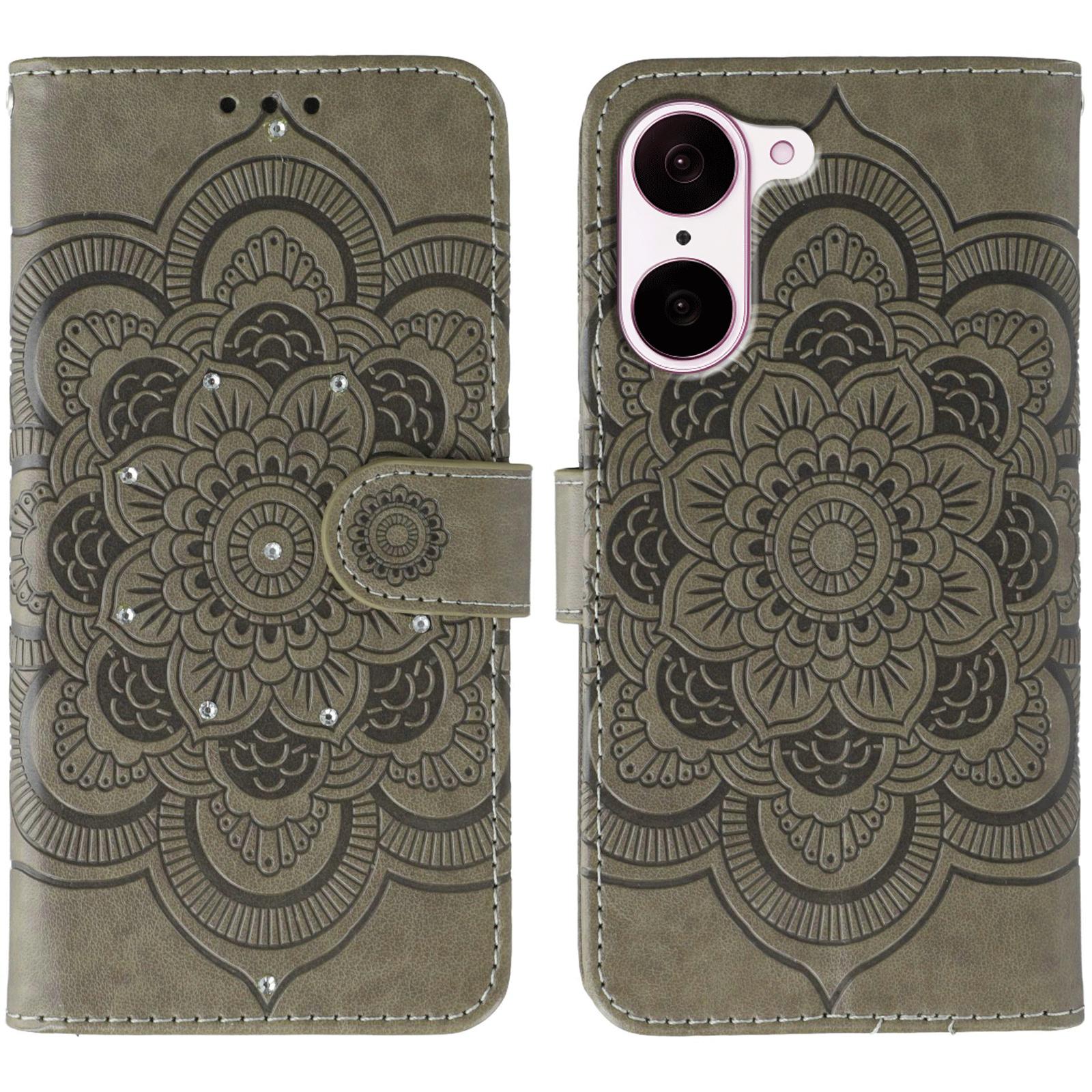 

Чехол для OnePlus Nord CE5 5G/Ace 5 Racing 5G с декором из страз, из ПУ кожи, с дизайном с мандалой и ремешком на запястье Grey