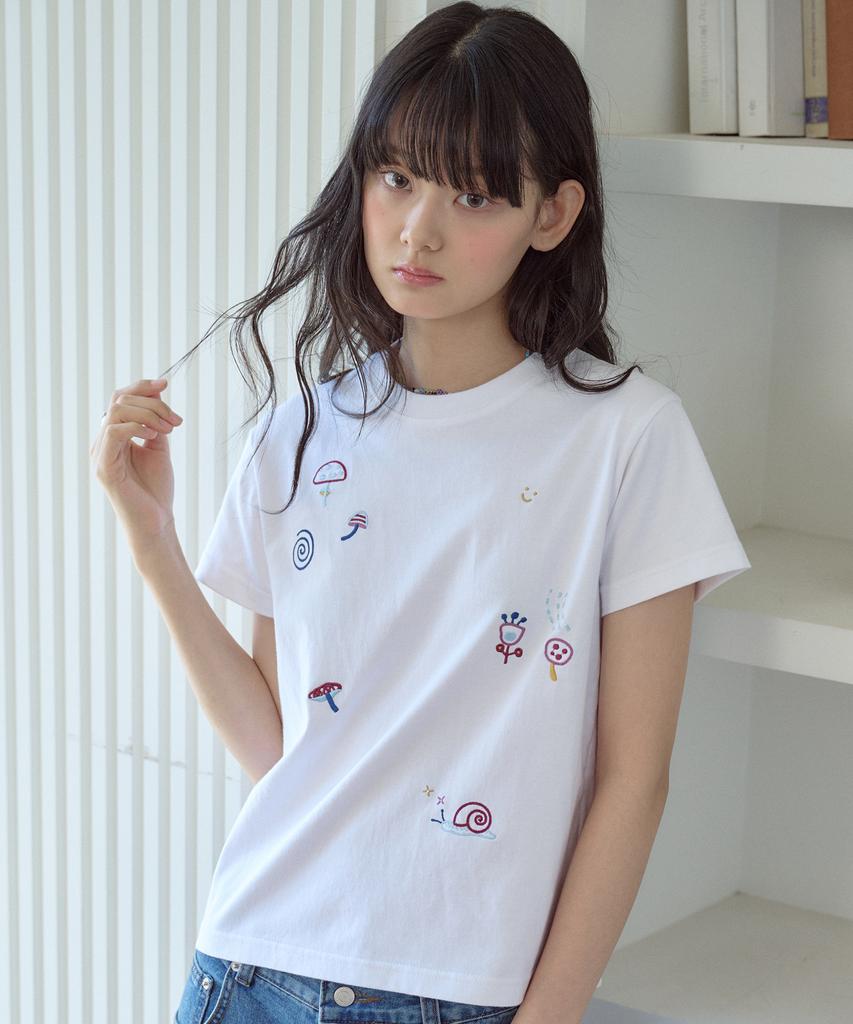 CPGN STUDIO Mushroom Stitch Crop Short Sleeve Tee White