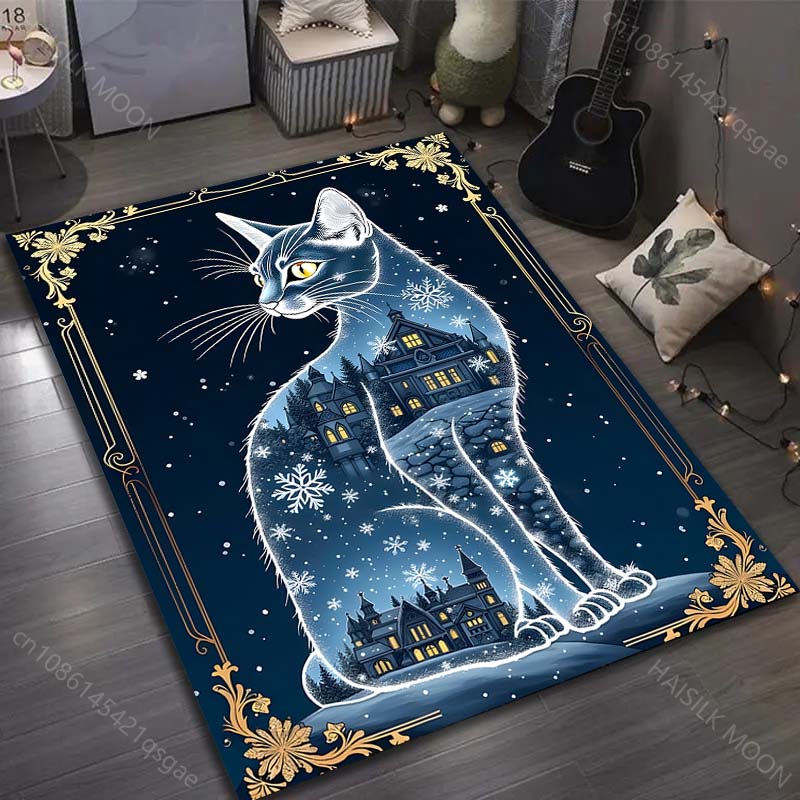 

Cat Snowflake Castle Retro Pattern Carpet for Living Room Bedroom Bedside Sofa Table Floor Mat Home Area Rug Decor for Gifts 40x60cm (16x24in)