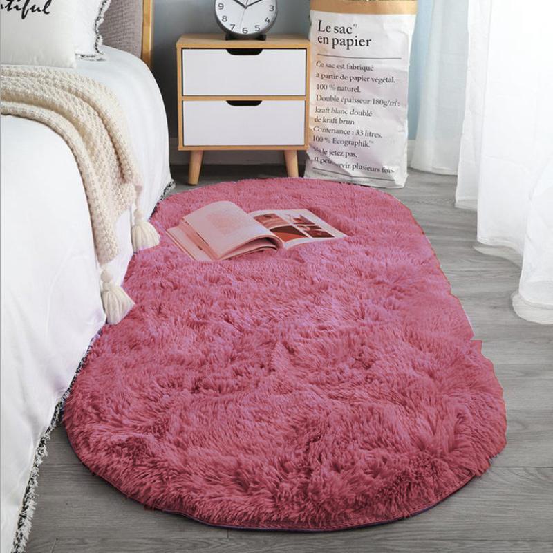 Oval Soft Silkly Plush Carpet Modern Home Decor Living Room Sofa Coffee Table Floor Rug Girl Bedroom Foot Mat Balcony Cushion