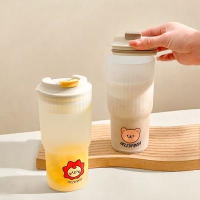 WORTHBUY 650Ml Sevimli Plastik Kapaklı Süt Kahve Bardağı Seyahat Spor Taşınabilir Büyük Kapasiteli Su Bardağı Tumbler Çocuklar Yetişkinler İçin