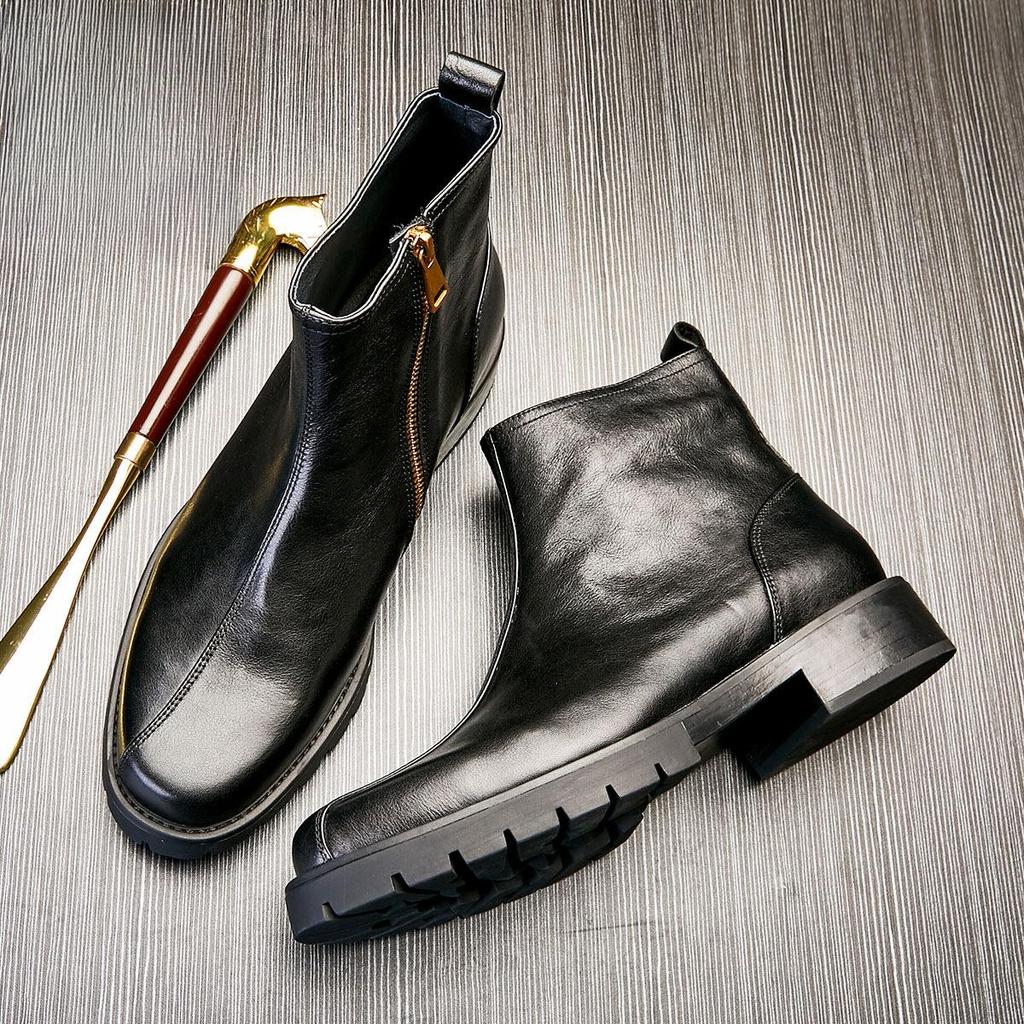 Platinum Wei Martin Boots Men'S British High Top Boots Leather Medium Top Leather Shoes Tooling Chelsea Short Boots