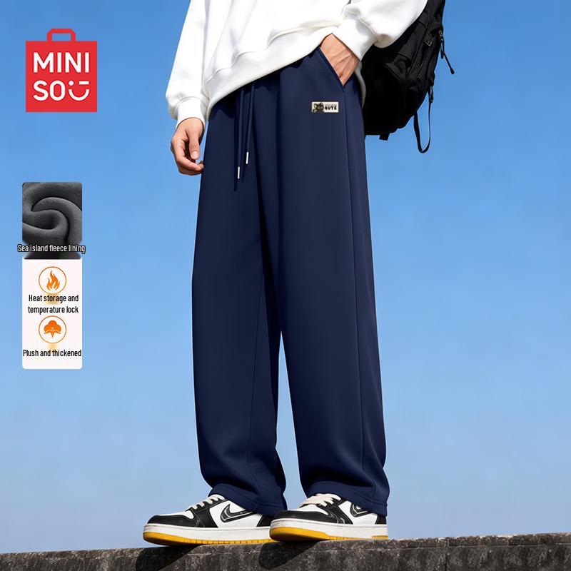 MINISO Men s Fleece-Lined Straight-Leg Casual Sweatpants L